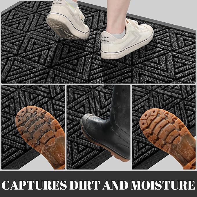 Yimobra Outdoor Mats for Front Door 29.5x17, All-Weather Waterproof Non-Slip Outdoor Door Mat Outside Eentrance, Garage/Patio Entryway Indoor Doormat, Easy Clean, Black