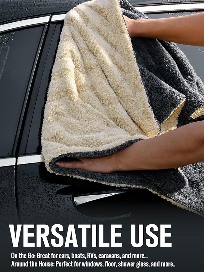 Fantasticlean Large Car Drying Towel- 26‘’ by 20'', 2 Pack-Premium Microfiber Cleaning Cloth with Twisted Loop & Coral Fleece, Ultra Absorbent, Scratch-Free for Car Detailing
