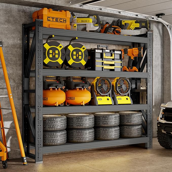 4000LBS Storage Shelves Heavy Duty, 48" W Metal Garage Shelving Units, 4 Tier Adjustable Shelf, Garage Storage Shelves Rack, Industrial Shelving for Warehouse, Basement,48" W x 24" D x 79" H
