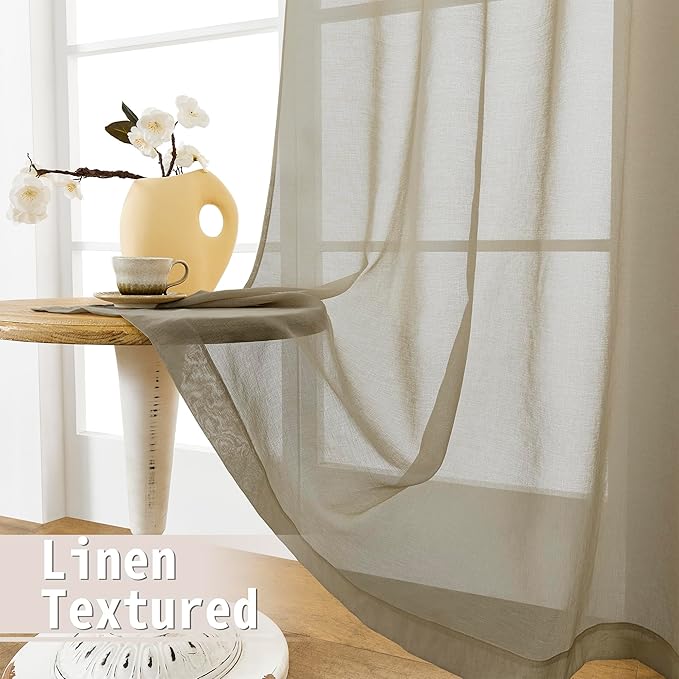 Tollpiz Sheer Door Curtains Closet Linen Textured Curtains Sheer Doorway Light Filtering Voile Rod French Door Pocket Curtain Patio Glass Door, 25 x 72 inches Long, Taos Taupe, Set of 1 Panel