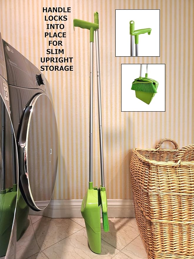 Broom and Dustpan Set for Home, Angled Broom and Upright Dustpan with Extendable Poles, Long Handle Broom and Dustpan Set for Kitchen, Portable Dustpan Combo for Sweeping RV