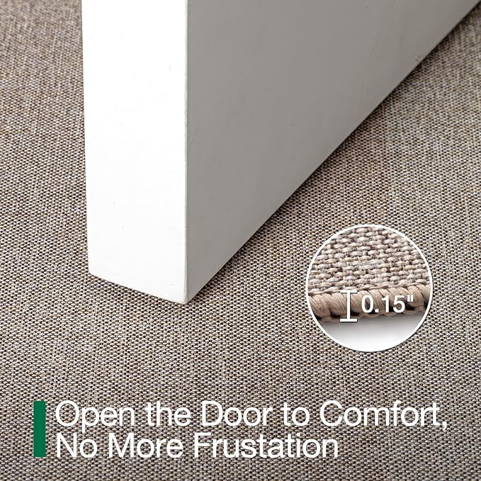 LUMI Ultra Thin Door Mat for Entryway, 24"x36" Low Profile Non Slip Rubber Backing Indoor Doormat, Easy Clean Welcome Entrance Mat for Inside House, Patio, Khaki