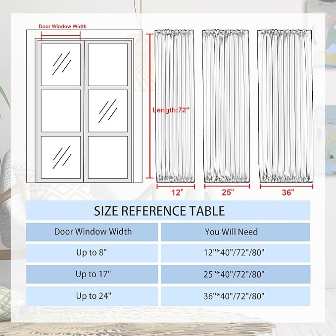 DWCN French Door Curtains – Rod Pocket Thermal Blackout Curtain for Doors with Glass Window, Kitchen and Patio Doors for Privacy, 12 X 72 Inches Long, 1 Curtain Panel with Tieback, Brown