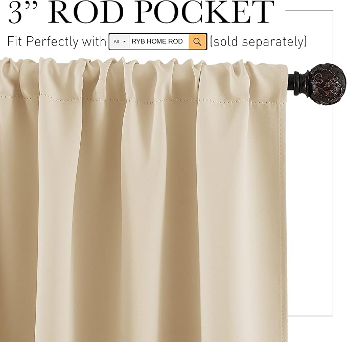 RYB HOME Blackout Curtains for Living Room - Room Darkening Curtains Polyester Thermal Insulated Drapes Privacy Protect for Bedroom Entryway, W 42 x L 45, Biscotti Beige, 2 Pcs