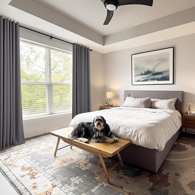 PONY DANCE Grey Blackout Curtains for Bedroom,Thermal Insulated Heat Blocking Room Darkening Drapes Grommet Long Window Treatments Curtains for Living Room,80 Inch Length 2 Panels Set, 42 Inch Wide
