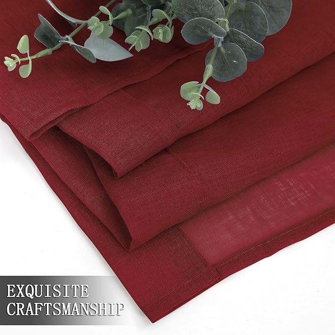 Tollpiz Sheer Curtain Linen Textured Living Room Curtains Sheer Light Filtering Rod Pocket Voile Curtain for Bedroom, 54 x 72 inches Long, Burgundy Red, Set of 2 Panels