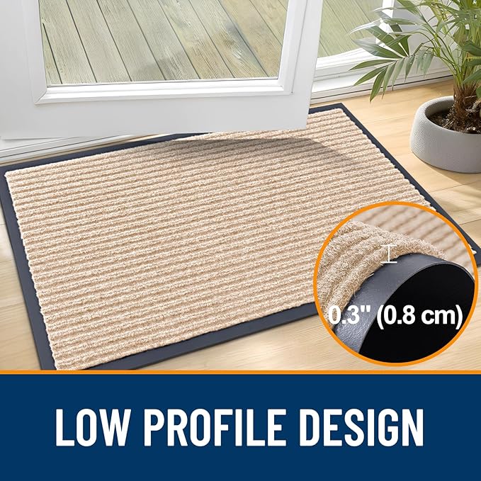 OLANLY Front Door Mat Indoor Outdoor Entrance, Waterproof Heavy Duty Doormat, Fade Resistant, Low Profile, Easy Clean Patio Porch Welcome Floor Mats for Entry, 33x21, Beige