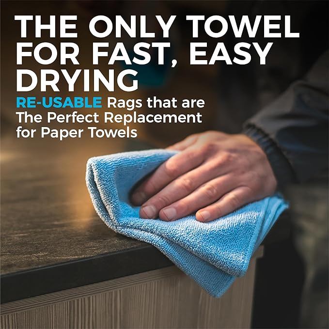The Rag Company - All-Purpose Microfiber Terry Cleaning Towels - Commercial Grade, Highly Absorbent, Lint-Free, Streak-Free, Kitchens, Bathrooms, Offices, 300gsm, 14in x 14in, Green (12-Pack)