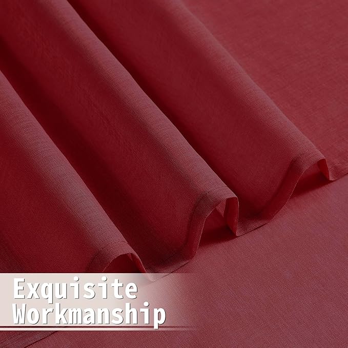 Tollpiz Short Sheer Door Curtain Closet Linen Textured Curtain Sheers Doorway Light Filtering Voile Patio Glass Door Rod Pocket Curtains French Door, 54 x 54 inches Long, Burgundy Red, Set of 1 Panel