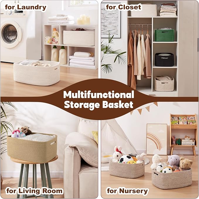 OIAHOMY Storage Basket for Shelves, Closet Cube Storage Bins Baskets for Clothes Blanket Towels, Baby Nursery, Toy Baskets Box, Woven Rope Basket, 15.75*11.81*7.09 IN, 2 Packs Black