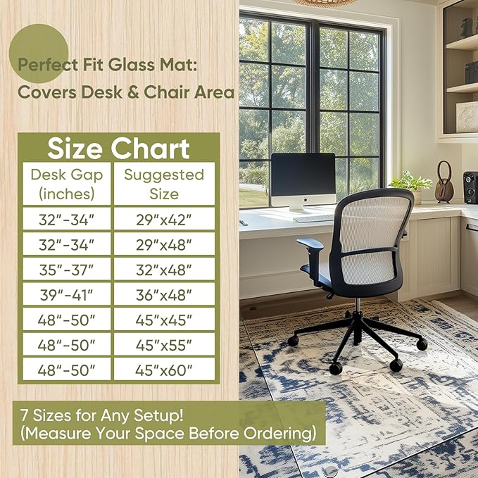 Office Chair Mat for Carpet & Hardwood, Upgraded 29" x 48" Dual Use Tempered Glass Chair Mat for Chair and Footrest Under Desk