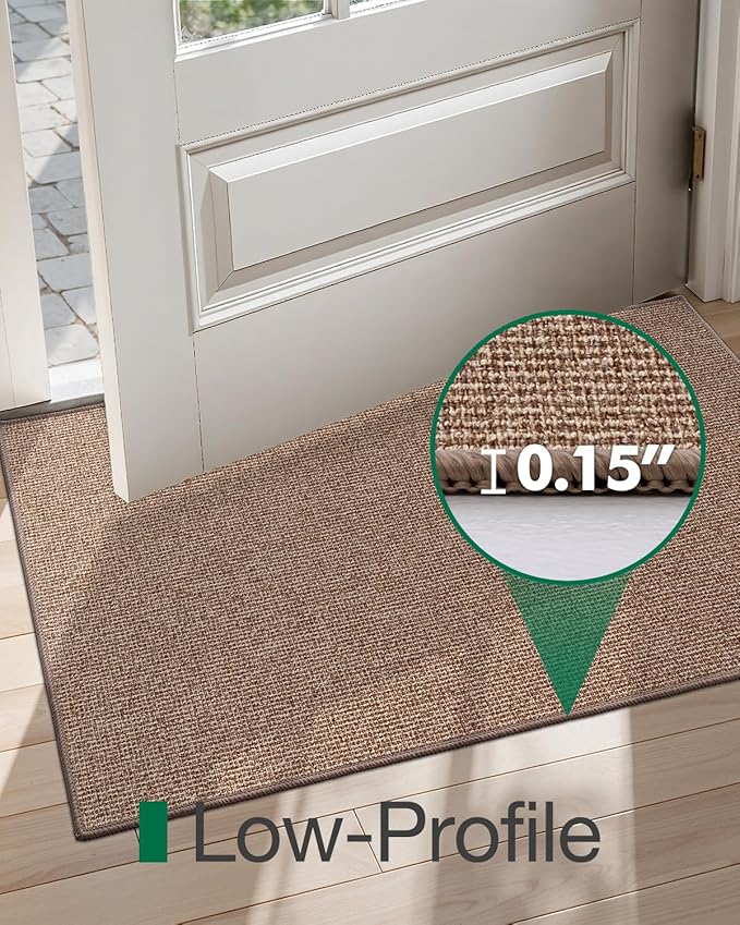 LUMI Indoor Door Mat 32"x47", Ultra Thin Low Profile Non-Slip Doormat for Home Entrance, Absorbent & Stain-Resistant Welcome Mats, Washable Entryway Mat for Front Door, Patio, Porch, Camel