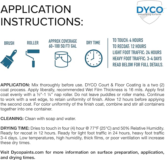 DYCO Court & Floor Anti-Slip Coating - Slip-Resistant Pavement, Cement & Concrete Paint for Pickleball, Tennis & Basketball Courts, Exceeds ADA Standards for Safety Areas (Ash Gray, 1 Gallon)
