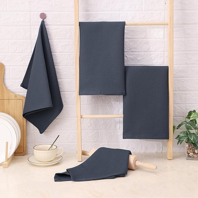 Homaxy 100% Cotton Waffle Weave Kitchen Towels - 4 Pack Soft and Absorbent Dish Towels - 16 x 26 Inches Quick Dry Hand Towels - Dark Grey