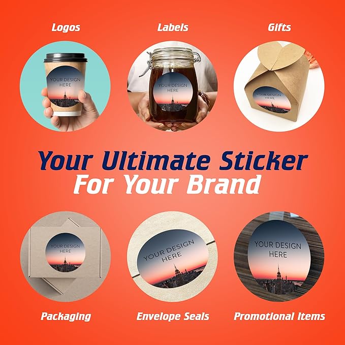 100 Custom Vinyl Stickers - Upload Your own Image, Text, Design, Logo - Personalized Logo Labels for Handmade, Packaging, Bottle, Jars, Candle, Brand Stickers (City, 5x5)