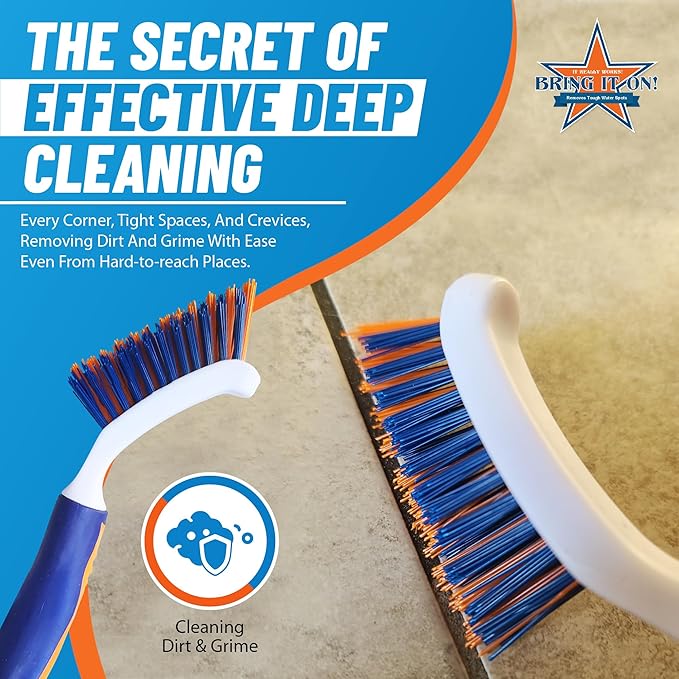 Bring It On Grout Cleaning Brush – Crevice Cleaning Brush with Stiff Nylon Bristles – 8-inch Heavy-Duty Grout and Tile Cleaner Brush – Scrubbing Brush for Corners, Bathroom, Kitchen, Tile, 6 Pack