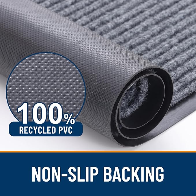 OLANLY Front Door Mat Indoor Outdoor Entrance, Waterproof Heavy Duty Doormat, Fade Resistant, Low Profile, Easy Clean Patio Porch Welcome Floor Mats for Entry, 59x35, Light Gray