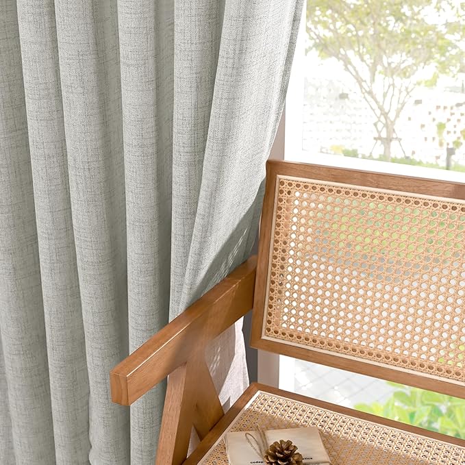 YoungsTex Light Grey Linen Curtains 63 Inch Length 2 Panels for Living Room, Back Tab and Rod Pocket Light Filtering Window Drapes for Bedroom Farmhosue Decorative Privacy, 60 X 63 Inch