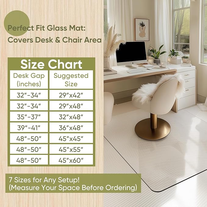 Office Chair Mat for Carpet & Hardwood, Upgraded 45" x 55" Dual Use Tempered Glass Chair Mat for Chair and Footrest Under Desk