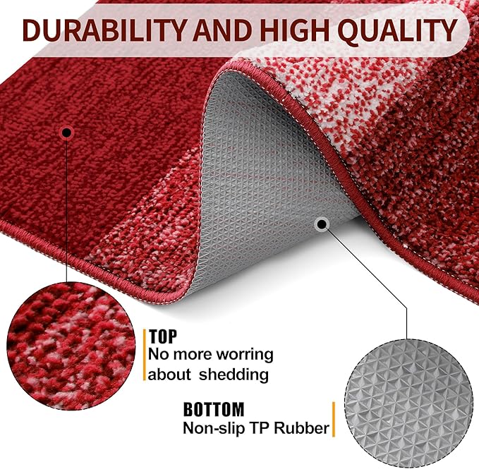 Kitinjoy Indoor Outdoor Door Mat, 36x24 Non-Slip Absorbent Dirt Trapper, Low-Profile Washable Inside Entrance Front Floor Mat, Sturdy Soft Entry Doormats for Entryway, Burgundy