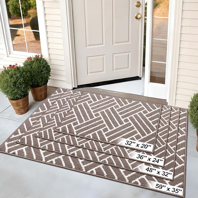 OLANLY Indoor Door Mat, 32x20 Inch, Dirt Resistant and Absorbent, Non-Slip Rubber Backing Floor Mats, Easy Clean Low-Profile Doormat for Entryway, Front Door, and Inside Entrance, Brown