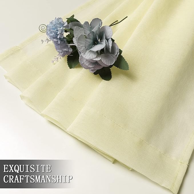 Tollpiz Short Sheer Curtain Linen Textured Living Room Curtains Sheer Light Filtering Rod Pocket Voile Curtain for Bedroom, 42 x 54 inches Long, Transparent Yellow, Set of 2 Panels
