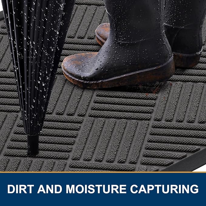 Smiry Front Door Mat Outside Entrance, Heavy Duty Outdoor Indoor Natural Rubber Doormat, Non Slip, Trap Dirt and Moisture, Easy Clean, Low Profile Patio Porch Entryway Mat, 47x23, Grey