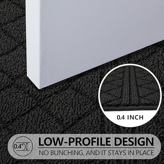 REFETONE Indoor Doormat, Front Back Door Mat 36"x59" Absorbent Rubber Backing Non Slip Door Mats, Low-Profile Resist Dirt Entrance Rugs, Machine Washable Door Rugs Inside Floor Mat for Entryway, Black