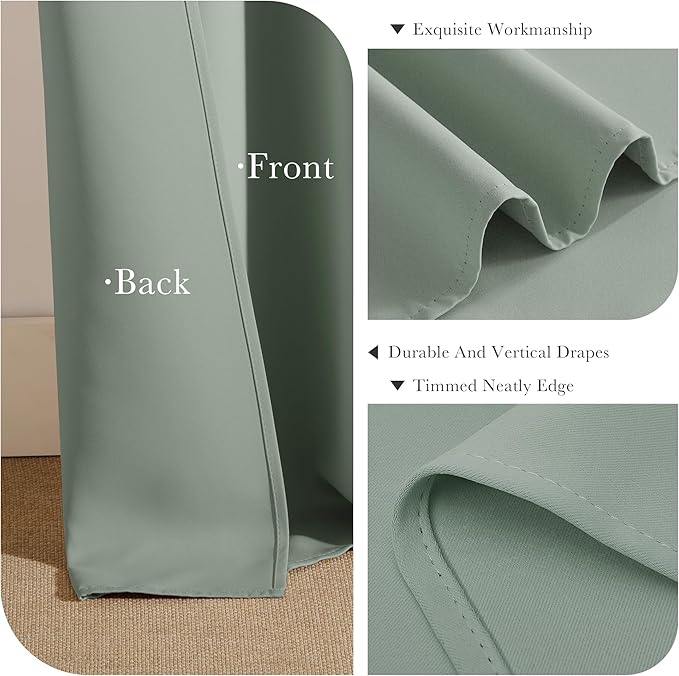 PONY DANCE Black Out Curtains for Bedroom 54 inch Length 2 Panels Set, Thermal Insulated Room Darkening Window Drapes for Living Room, Grommet Top (W34 x L54 Inch, Sage Green)