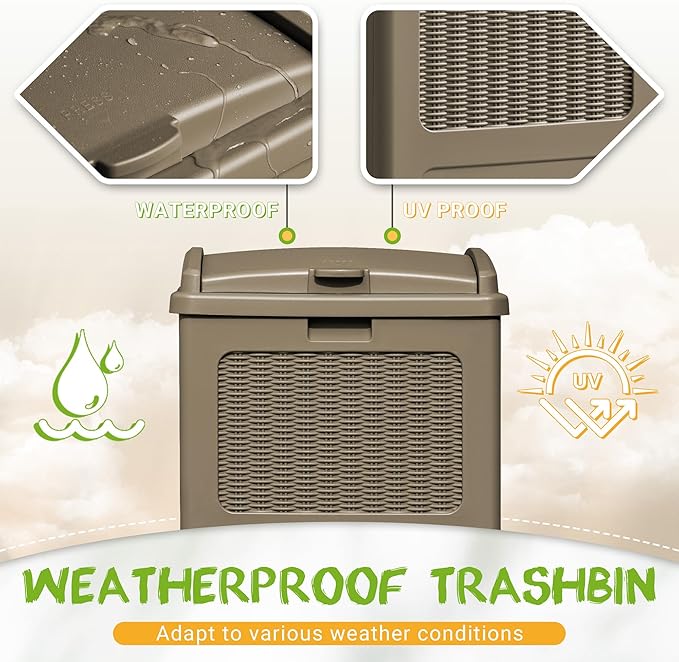 YESHOMY 2 Pack Outdoor Trash Can with Lid, Garbage Bins for Garden, Porch, Home and Kitchen, Coffee
