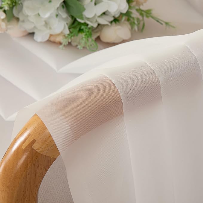 Chyhomenyc Ivory Sheer Curtains 84 Inches Long 2 Panels Set, Light Filtering Cream Voile Window Drapes for Bedroom Living Room, 42Wx84L Inch, Ivory, Set of 2