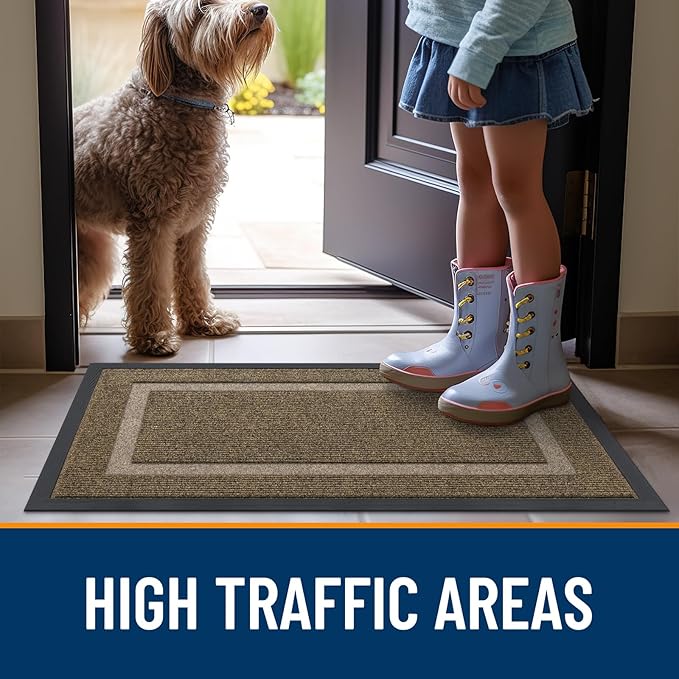 OLANLY Front Door Mat Indoor Outdoor Entrance, Waterproof All-Season, All-Weather Doormat, Sturdy Natural Rubber, Fade Resistant, Low Profile, Easy Clean Patio Porch Entryway Mat, 47x17, Brown