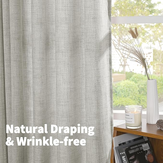YoungsTex Light Grey Linen Semi Sheer Curtains 84 Inch Length for Living Room 2 Panels Set, Light Filtering Window Treatments Rod Pocket Back Tab for Bedroom Dining Farmhouse, 52 X 84 Inch