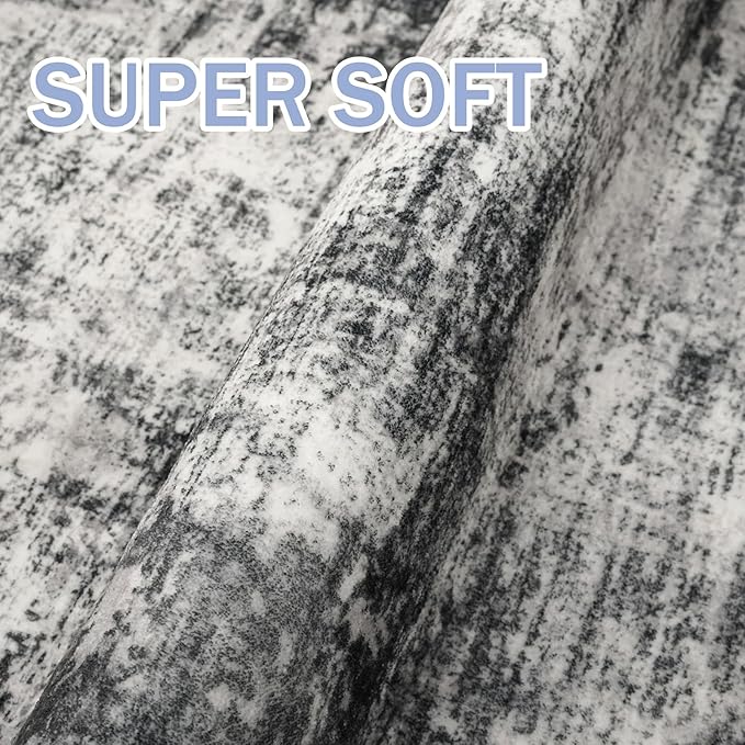 IOHOUZE Abstract Runner Rug 2x8 Ft Washable Runners for Hallways, Non Slip Kitchen Runner Printed Faux Wool Entryway Runner Indoor, Modern Abstract Floor Carpet for Hall Kitchen Bedroom, Black Gey