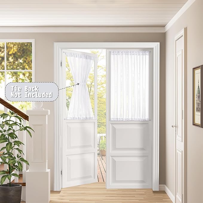 Tollpiz Sheer Door Curtains Closet Linen Textured Curtain Sheers Doorway Light Filtering Voile French Door Rod Pocket Curtains Patio Glass Door, 54 x 63 inches Long, White, Set of 1 Panel