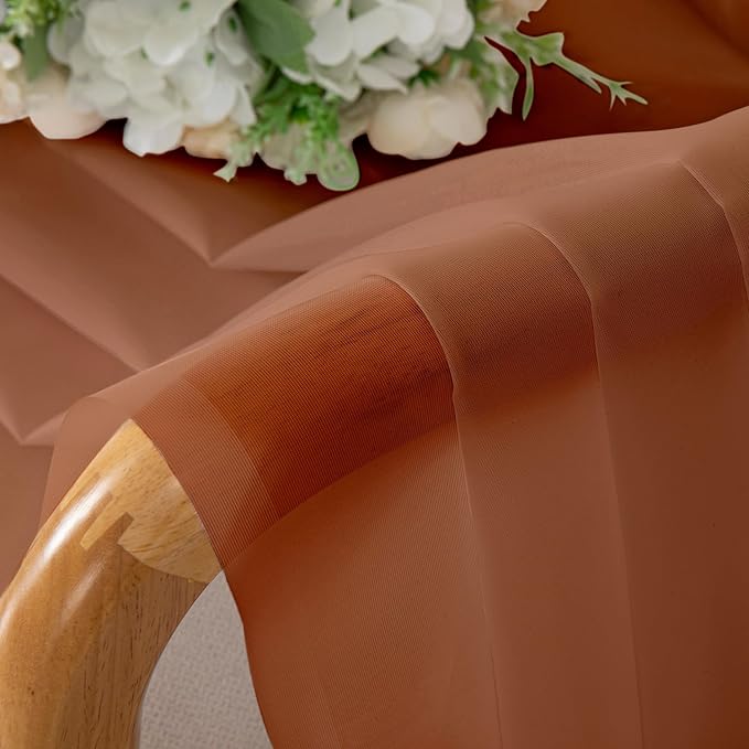 Chyhomenyc Orange Sheer Curtains 54 Inch Long 2 Panels, Short Voile Drapes for Dinning Small Windows Bathroom Living Room Bedroom, Rod Pocket, 42Wx54L Inches
