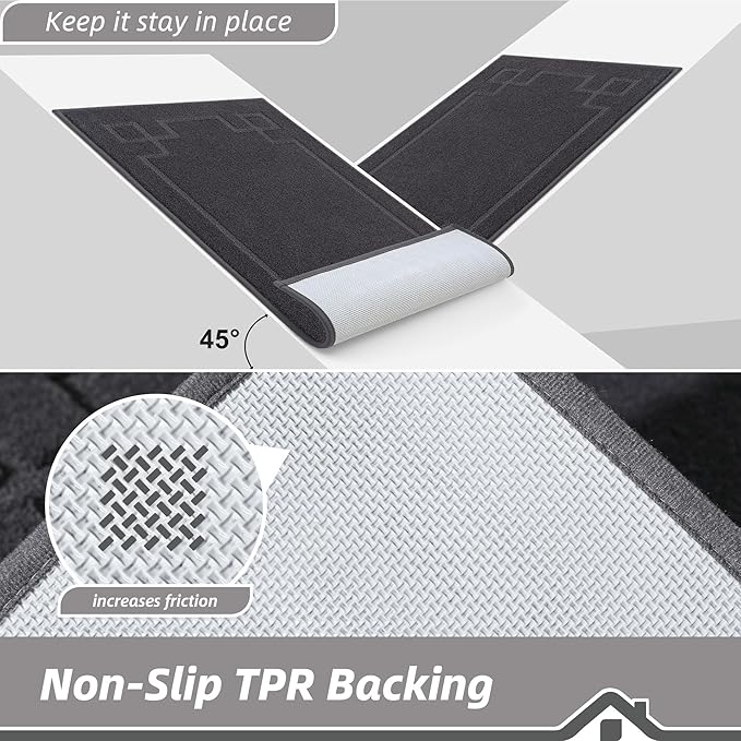 BEQHAUSE Door Mat 24" x 60", Non-Slip Door Mats Indoor Entryway Rugs Washable Low-Profile Absorbent and Stain Resist Floor Mats, Dog Door Mat for Front Back Door, Muddy Wet Shoes & Paws, Dark Grey