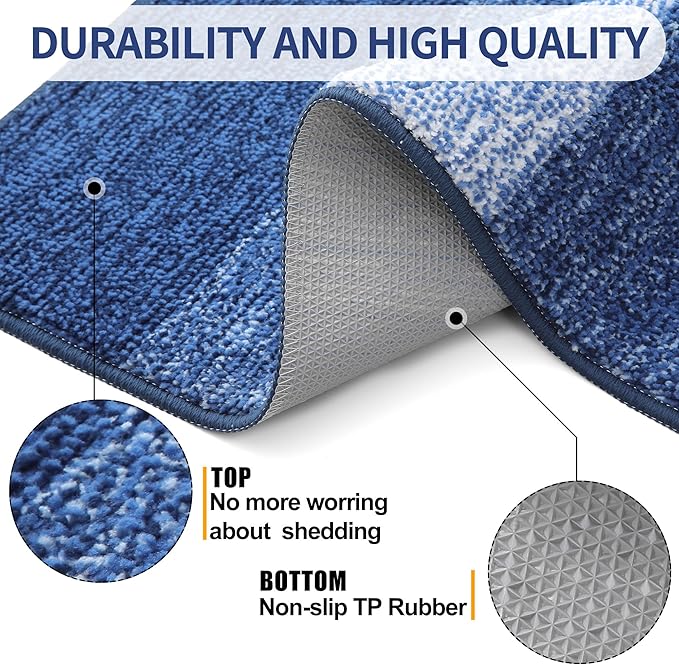 Kitinjoy Indoor Outdoor Door Mat, 59x24 Non-Slip Absorbent Dirt Trapper, Low-Profile Washable Inside Entrance Front Floor Mat, Sturdy Soft Entry Doormats for Entryway, Navy Blue
