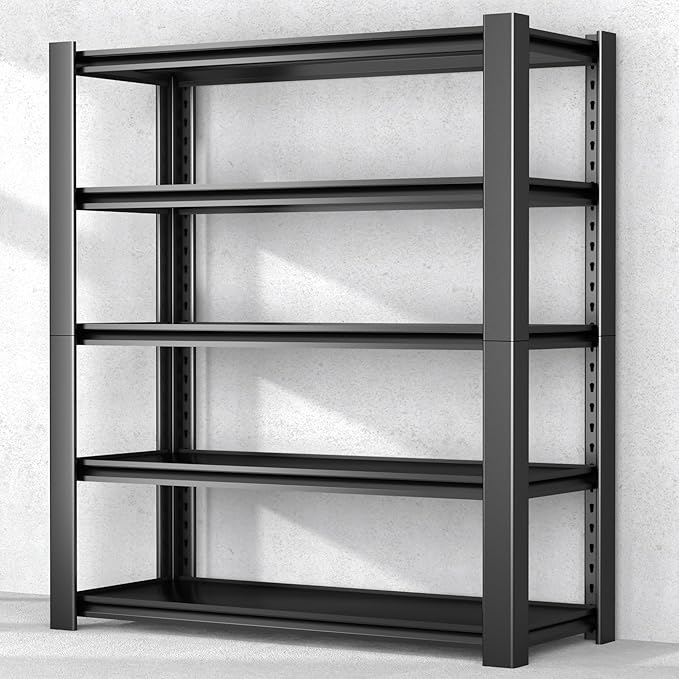 5-Tier Garage Shelving Heavy Duty, 3000 LBS Capacity Metal Storage Rack 24" D x 60" W x 76" H, Adjustable Steel Shelves Unit for Garage, Warehouse, Basement, Pantry, Workshop.1 Pack