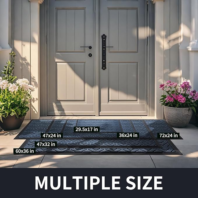 Yimobra Front Door Mat Outside Entrance 29.5x17, Waterproof Heavy Duty Outdoor Mats for Front Door, Non Slip Rubber Entry Mat for Garage Patio, Blue