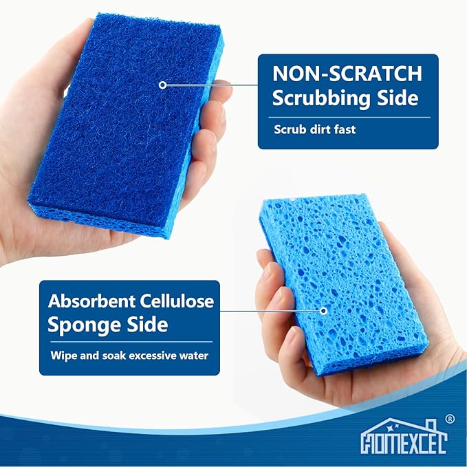 HOMEXCEL Sponges Kitchen 24pcs, Non-Scratch Scrub Dish Sponge Safe on Non-Stick Cookware, Dual Sided Cleaning Sponges for Kitchen, Household, Bathroom and More