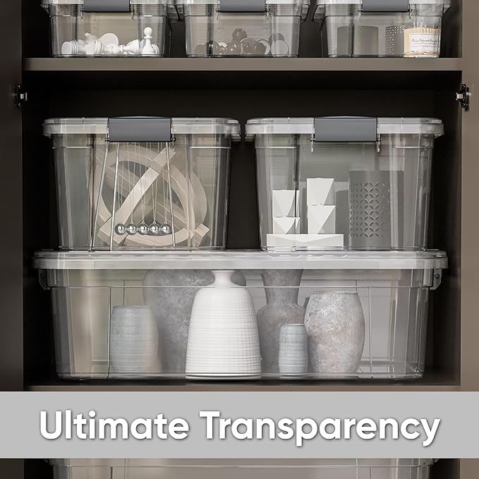 Superio Clear Storage Boxes with Lids, 16 Quart Plastic Container Bins for Organizing, Stackable Crates, BPA Free, Non Toxic, Odor Free, Organizers for Home, Office, School, and Dorm