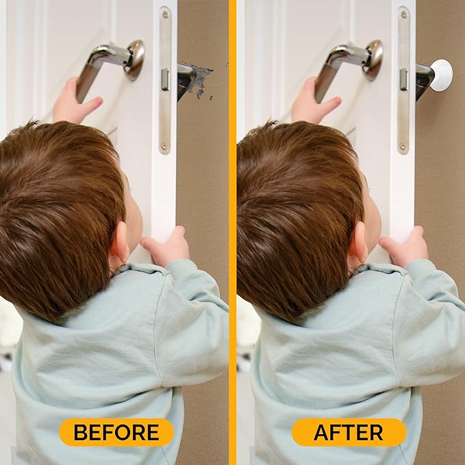 Ducki Door Stop Wall Protector | Self Adhesive Door Knob Wall Protectors from Door Knobs | Rubber Door Stoppers for Wall Damage & Noise | Durable, Shock Absorbent & Discreet | 6 Pack White Door Stops
