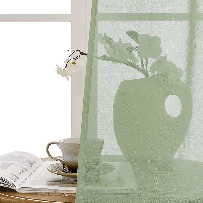Tollpiz Sheer Door Curtains Closet Linen Textured Curtain Sheers Doorway Light Filtering Voile Patio Door Rod Pocket Curtains French Door, 54 x 80 inches Long, Sage Green, Set of 1 Panel