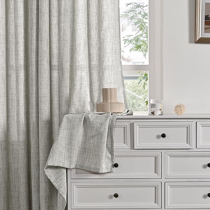 YoungsTex Dark Grey Linen Curtains 63 Inch Length 2 Panels for Living Room, Light Filtering Semi Sheer Drapes Back Tab/Rod Pocket for Bedroom Country Lightweight Window Treatments, 52 X 63 Inch