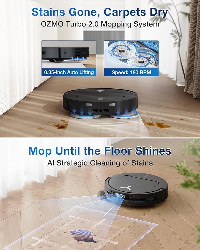 ECOVACS DEEBOT T50 PRO Omni Robot Vacuum and Mop, 3.19” Ultra-Slim, 15,000Pa Suction, ZeroTangle 2.0, TruEdge 2.0, AIVI 3D Obstacle Avoidance, Auto Mop Wash & Dry, Self-Emptying, Ideal for Pet Hair