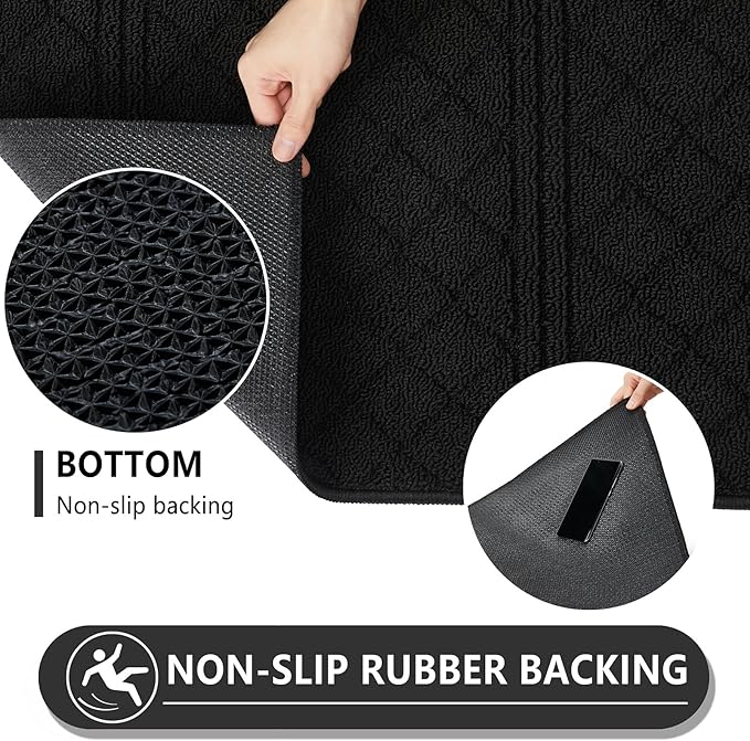 REFETONE Indoor Doormat, Front Back Door Mat 20"x32" Absorbent Rubber Backing Non Slip Door Mats, Low-Profile Resist Dirt Entrance Rugs, Machine Washable Door Rugs Inside Floor Mat for Entryway, Black