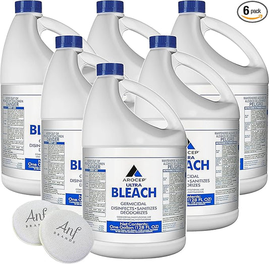 (6 Gallons) - Liquid Chlorine Bleach, for Laundry, Household and Commercial Cleaning, 1 Gallon Jugs