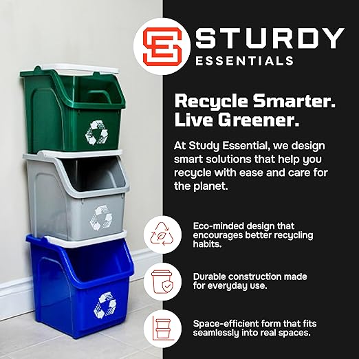 6 Gallon Stackable Recycling Bins for Homes, Garages, Offices Made of 100% Recycled Plastic - (Red, 1 Pack)