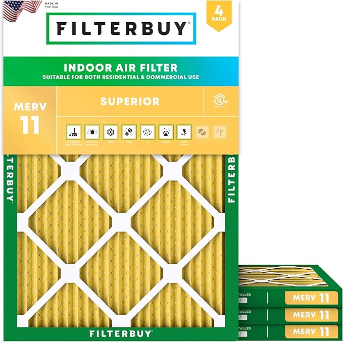 Filterbuy 21x23x1 Air Filter MERV 11 (MPR 1200) Allergen Defense Replacement (4-Pack), Electrostatic Pleated HVAC AC Furnace Filters, Made in USA (Actual Size: 20.50 x 22.50 x 0.75)